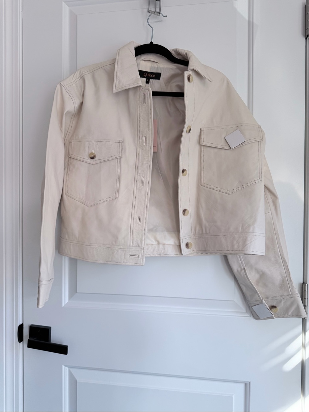 Quince Cream Leather Trucker Jacket - Women's Short Coat